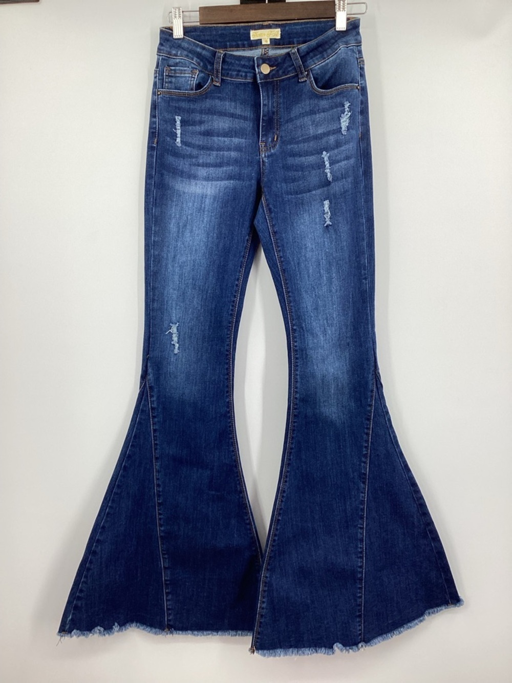 Women’s Dark Blue High Waist Distressed Flare Jeans - Picture 2 of 11